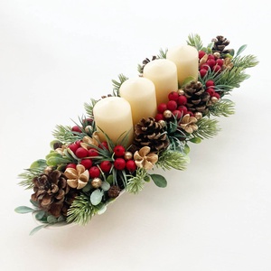 Karácsonyi asztaldísz piros krém - karácsony - adventi díszek - adventi koszorú - Meska.hu