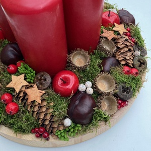 Adventi asztaldísz piros erdei - karácsony - adventi díszek - adventi koszorú - Meska.hu