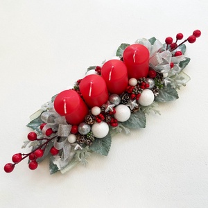 Adventi asztaldísz piros hamvas - karácsony - adventi díszek - adventi koszorú - Meska.hu