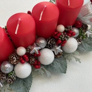 Adventi asztaldísz piros hamvas - karácsony - adventi díszek - adventi koszorú - Meska.hu
