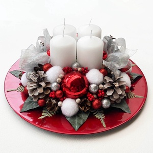 Adventi asztaldísz piros tálban - Meska.hu