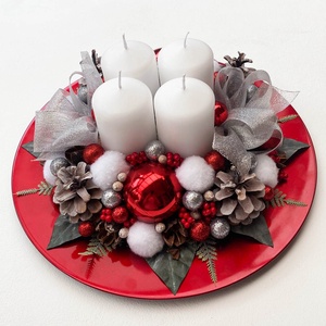 Adventi asztaldísz piros tálban - Meska.hu