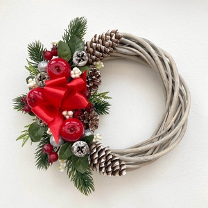 Karácsonyi ajtódísz piros masnival és almákkal - Meska.hu