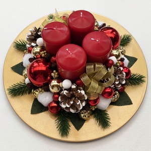 Adventi asztaldísz piros arany, Karácsony, Adventi díszek, Adventi koszorú, Virágkötés, MESKA