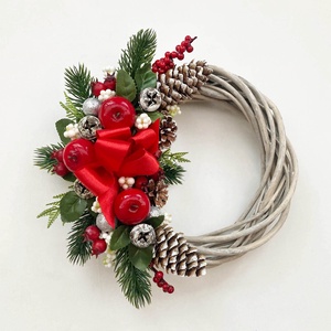 Karácsonyi ajtódísz piros masnival és almákkal - Meska.hu