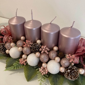 Adventi asztaldísz rózsaszín - karácsony - adventi díszek - adventi koszorú - Meska.hu