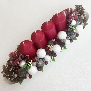 Adventi asztaldísz bordó fehér - karácsony - adventi díszek - adventi koszorú - Meska.hu