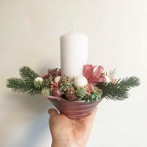 Karácsonyi asztaldísz mályva rózsaszín  - karácsony - karácsonyi lakásdekoráció - karácsonyi lakásdíszek - Meska.hu