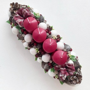 Adventi asztaldísz bordó fehér, Karácsony, Adventi díszek, Adventi koszorú, Virágkötés, MESKA