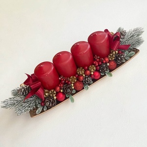 Adventi asztaldísz piros arany - karácsony - adventi díszek - adventi asztaldísz - Meska.hu