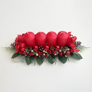 Adventi asztaldísz piros  - karácsony - adventi díszek - adventi koszorú - Meska.hu