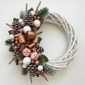 Karácsonyi ajtódísz rosegold, Karácsony, Karácsonyi lakásdekoráció, Karácsonyi ajtódíszek, Virágkötés, MESKA