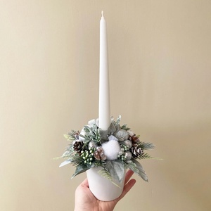 Gyertyás karácsonyi asztaldísz ezüst hamvas - karácsony - karácsonyi lakásdekoráció - karácsonyi lakásdíszek - Meska.hu