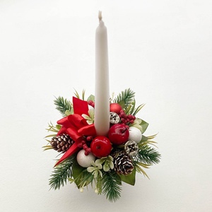Gyertyás karácsonyi asztaldísz piros masnival - karácsony - karácsonyi lakásdekoráció - karácsonyi lakásdíszek - Meska.hu