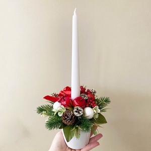 Gyertyás karácsonyi asztaldísz piros masnival - karácsony - karácsonyi lakásdekoráció - karácsonyi lakásdíszek - Meska.hu