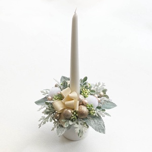 Gyertyás karácsonyi asztaldísz arany hamvas, Karácsony, Karácsonyi lakásdekoráció, Karácsonyi lakásdíszek, Virágkötés, MESKA