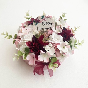 Névnapi virágdoboz bordó rózsaszín, Otthon & Életmód, Dekoráció, Virágdísz és tartó, Virágbox, virágdoboz, Virágkötés, MESKA