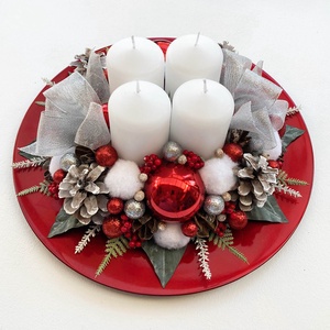 Adventi asztaldísz piros tálban - Meska.hu