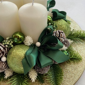 Adventi asztaldísz zöld arany - karácsony - adventi díszek - adventi koszorú - Meska.hu