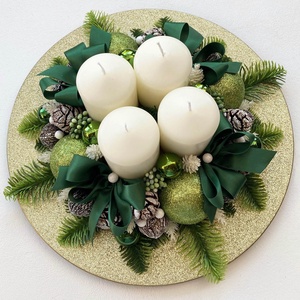Adventi asztaldísz zöld arany - karácsony - adventi díszek - adventi koszorú - Meska.hu
