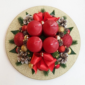 Adventi asztaldísz piros arany - karácsony - adventi díszek - adventi asztaldísz - Meska.hu