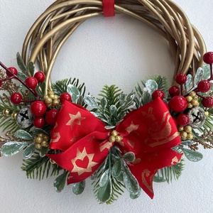 Karácsonyi ajtódísz piros arany - karácsony - karácsonyi lakásdekoráció - karácsonyi ajtódíszek - Meska.hu