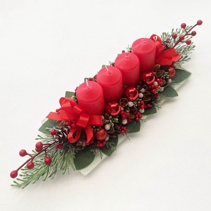 Adventi asztaldísz piros  - karácsony - adventi díszek - adventi koszorú - Meska.hu