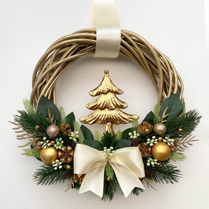 Karácsonyi ajtódísz arany karácsonyfás - Meska.hu