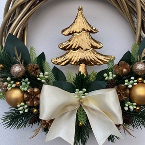 Karácsonyi ajtódísz arany karácsonyfás - karácsony - adventi díszek - adventi ajtódísz - Meska.hu