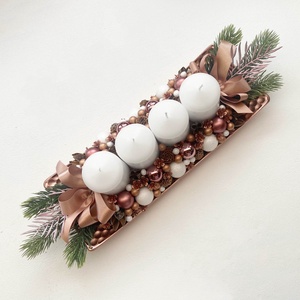 Adventi asztaldísz rose gold, Karácsony, Adventi díszek, Adventi koszorú, Virágkötés, MESKA