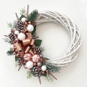 Karácsonyi ajtódísz rosegold, Karácsony, Karácsonyi lakásdekoráció, Karácsonyi ajtódíszek, Virágkötés, MESKA