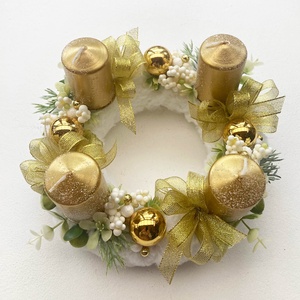 Arany adventi koszorú szőrmés alapon - karácsony - adventi díszek - adventi koszorú - Meska.hu