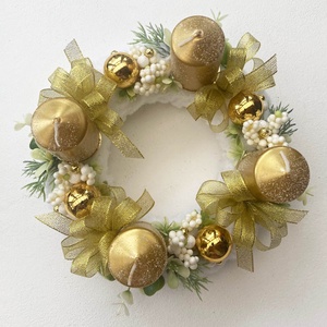 Arany adventi koszorú szőrmés alapon - karácsony - adventi díszek - adventi koszorú - Meska.hu