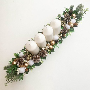 Nagy adventi asztaldísz óarany hosszúkás - karácsony - adventi díszek - adventi koszorú - Meska.hu