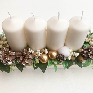 Nagy adventi asztaldísz óarany hosszúkás - karácsony - adventi díszek - adventi koszorú - Meska.hu