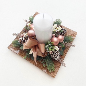 Rose gold karácsonyi asztaldísz gyertyás, Karácsony, Adventi díszek, Adventi asztaldísz, Virágkötés, MESKA
