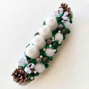 Adventi asztaldísz zöld fehér - karácsony - adventi díszek - adventi koszorú - Meska.hu