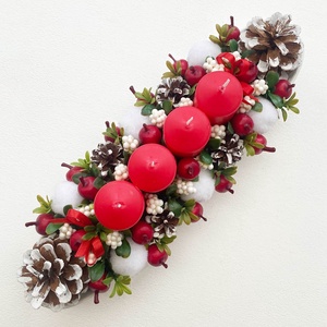 Adventi asztaldísz piros fehér almás - Meska.hu