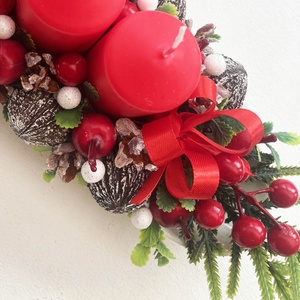 Adventi asztaldísz piros bogyós - karácsony - adventi díszek - adventi koszorú - Meska.hu