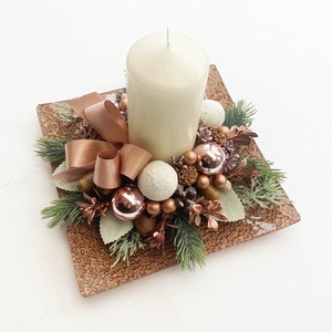 Rose gold karácsonyi asztaldísz gyertyás, Karácsony, Adventi díszek, Adventi asztaldísz, Virágkötés, MESKA
