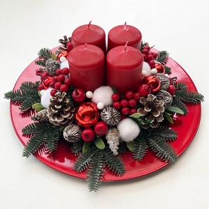 Adventi asztaldísz piros tálban - Meska.hu