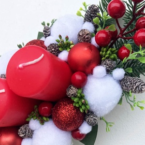 Adventi asztaldísz piros fehér bogyós - karácsony - adventi díszek - adventi koszorú - Meska.hu