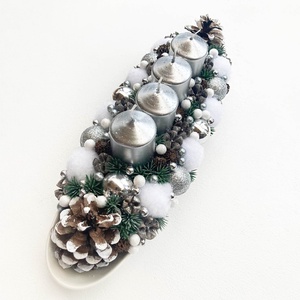 Adventi asztaldísz ezüst fehér - karácsony - adventi díszek - adventi koszorú - Meska.hu