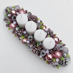 Adventi asztaldísz rózsaszín fehér - Meska.hu