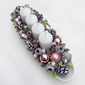 Adventi asztaldísz rózsaszín fehér - karácsony - adventi díszek - adventi koszorú - Meska.hu