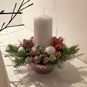 Karácsonyi asztaldísz rózsaszín  - karácsony - karácsonyi lakásdekoráció - karácsonyi lakásdíszek - Meska.hu