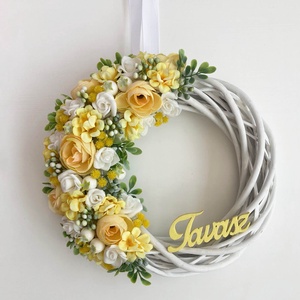 Tavaszi ajtódísz sárga fehér  - Meska.hu