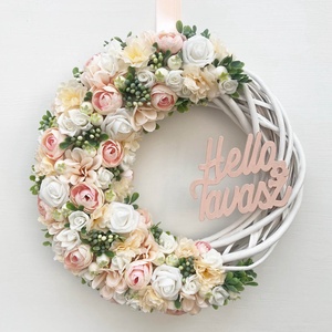 Tavaszi ajtódísz púder rózsaszín - Meska.hu