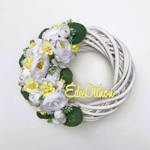 Édes Otthon ajtódísz fehér virágokkal - otthon & életmód - dekoráció - ajtó- és ablak dekoráció - ajtódísz & kopogtató - Meska.hu