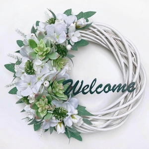 Kövirózsás ajtódísz kopogtató Welcome, Otthon & Életmód, Dekoráció, Ajtó- és ablak dekoráció, Ajtódísz & Kopogtató, Virágkötés, MESKA